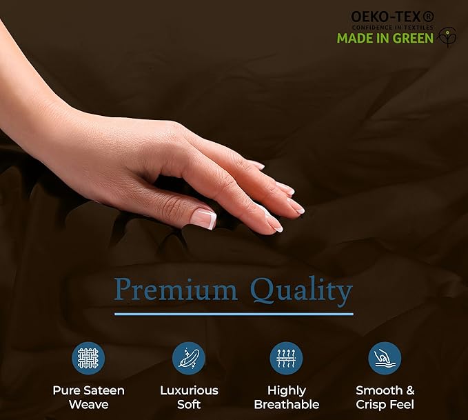 Royale Linens 400 Thread Count 100% American Grown Cotton Fitted Sheet Queen Size - All Around Elastic Fitted Sheet - Luxury Sateen Weave - Snug Fit Bottom Sheets Fit Up to 16" (Queen,Hazel Nut)