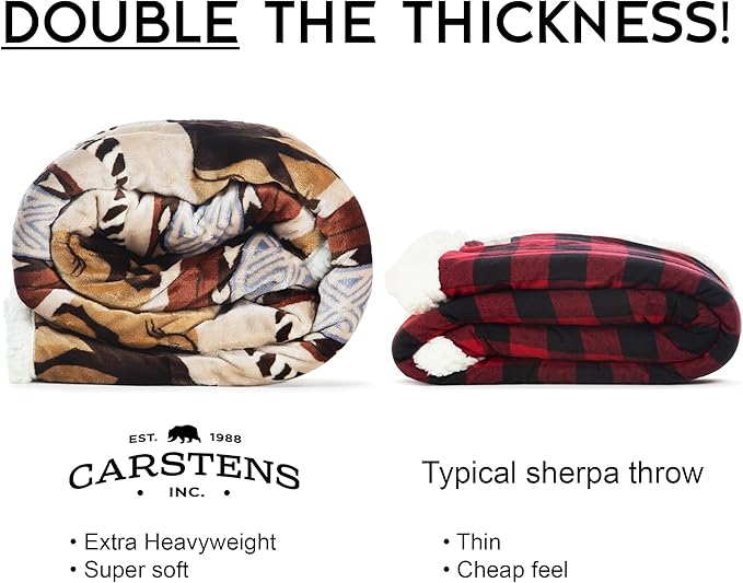 CARSTENS, INC. Wrangler Ultra Premium Super Soft Plush Sherpa Fleece Oversized Throw Blanket 54" x 68", Buffalo