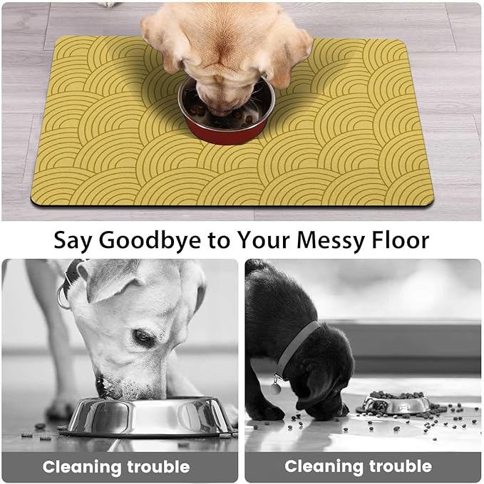Dog Food Mat for Floors, Absorbent and Quick-Drying Pet Cat Food Mat,Anti-Fouling and Easy-to-Clean Pet Feeding Mat,Dog Bowl Mats for Messy Drinking Water Bowls.16x24inch Boho Style
