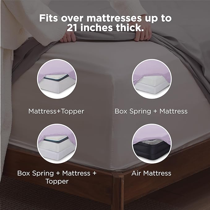 Bedsure Deep Pocket Full Size Bed Sheets Set - Fits Mattresses Up to 21 Inches Thick - 4 Piece GentleSoft Bed Sheets, Moisture Wicking, Cooling Bedsheet & Pillowcases, Easy & Secure Fit, Light Purple