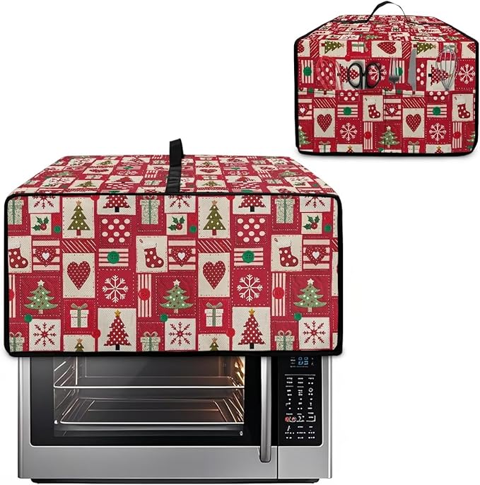Christmas Decor Air Fryer Toaster Oven Dust Cover Washable Convection Oven Cover Stylish Kitchen Appliance Protector Decorations Countertop Accessories, S, Christmas Patchwork Print
