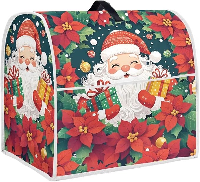 Santa Claus Stand Mixer Cover Dust Protective Poinsettia Stand Mixer Covers For Kitchen Aid 4.5-5 Quart Mixers Dustproof Cloth Cover for Small Appliance Protector Gift for Holiday
