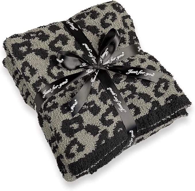 Yarn Leopard Jacquard Throw Blanket Fringe Lightweight Cozy Bed Blanket Soft Throw Blanket fit Couch Sofa Suitable for All Season,Graphite/Carbon