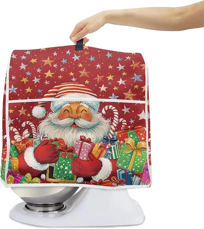 Christmas Stand Mixer Cover Dust Cover Santa Claus Red Stand Mixer Covers For Kitchen Aid 6-8 Quart Mixers Dustproof Cloth Cover for Small Appliance Protector, Christmas Tabletop Decor