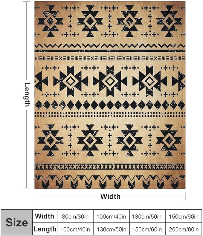 Tribal Aztec Throw Blanket, Southwestern Native Blanket, Vintage Ethnic Abstract Geometric Print Throws Cover for Couch Chair Sofa Bed Outdoor Beach Travel 40"x50"