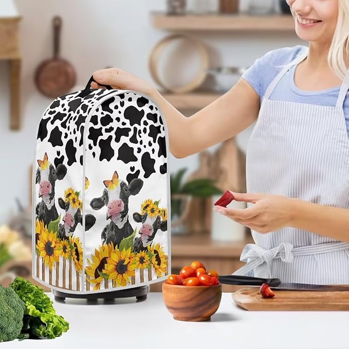 Sunflower Animal Cow Print Blender Dust Covers for Kitchen Counter,Juicer Cover Storage Pouch Cooker Mixer Covers Sleeve Coffee Maker Appliance Cover Food Processor Dust Cover
