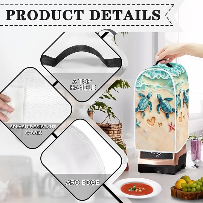 Talayituse Beach Turtle Starfish Heart Print Blender Dust Cover, Fingerprint Protection Cover for Stand Mixer or Coffee Machine, Home Kitchen Appliance Covers for Stain Dust Resistant Supplies