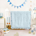 Wowelife Mini Crib Bedding Set for Girls, 3 Piece Tufted Jacquard Ruffle Fringe Baby Girl Crib Bedding Set Newborn, Infant & Nursery with Comforter, Crib Fitted Sheet and Crib Skirt, Blue