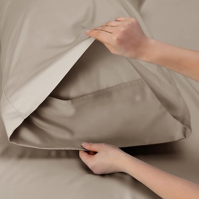 Bedsure King Size Sheets Set, Cooling Sheets for Hot Sleepers, Rayon Derived from Bamboo, Breathable & Soft, Deep Pocket Up to 16 Inches, Hotel Luxury Silky Bedding, Simply Taupe