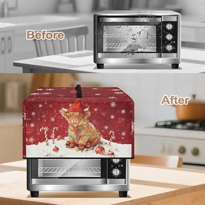 Microwave Oven Dust Cover, Christmas Highland Cattle Waterproof Polyester Dust Cover for Microwave Oven for Most Standard Microwaves Easy to Clean