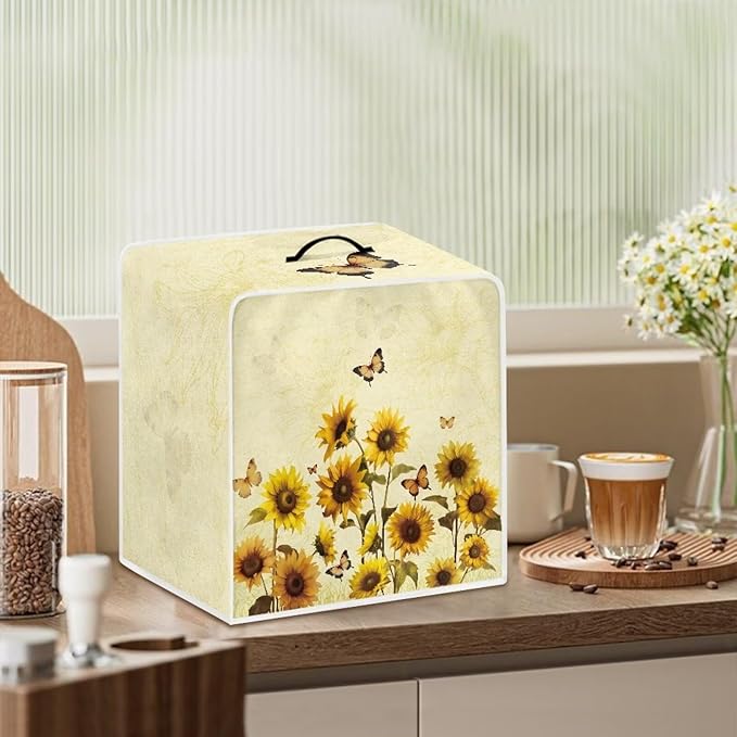Mumeson Sunflower Coffee Maker Dust Cover for Home Kitchen Decor, Modern Stand Mixer Cover with Coffee Beans Design