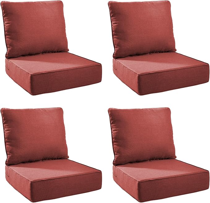 Outdoor Cushion Set for Furniture Patio Furniture, UV Resistant, Water Resistant - 6 Inch Thick Foam Garden Cushions– 24x24 Inch Patio Seat Covers for Chair/Sofa/Couch | Red | 4-Pack |