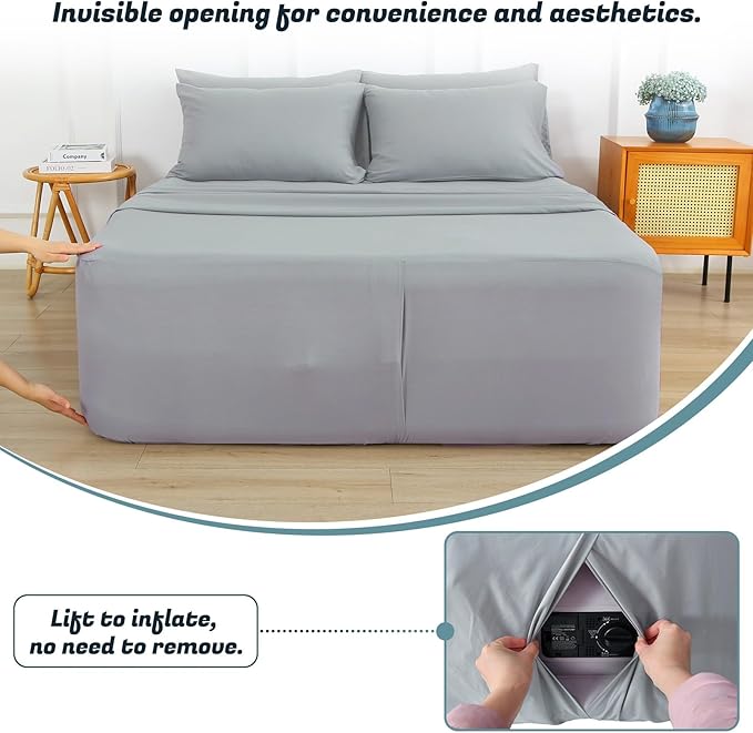 Extra Deep Pocket Full Sheet Set for Air Mattress, 6 Piece Air Bed Sheets Set with 18-24 Inches Depth, Soft & Breathable Inflatable Bed Sheet Set with Flat Sheet, Fitted Sheet and Pillowcases, Grey