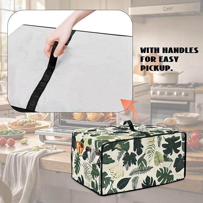 Monstera Palm Leaf Print Microwave Oven Dust Cover Foldable Microwave Toaster Oven Cover Easy to Clean Dust-Proof Kitchen Machine Covers Case Protections Protector, L