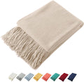 Homiest Decorative Knitted Throw Blanket with Fringe, Lightweight Acrylic Knit, Soft & Cozy Tassel Blanket for Couch, Sofa, Bed (Light Beige, 50 x 60 Inch)