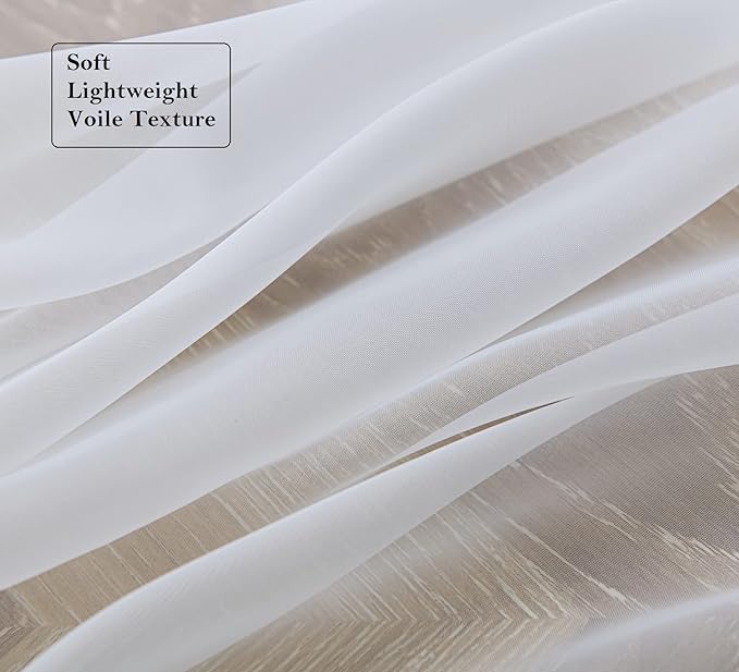 PI Clear White Sheer Curtains 108 Inches Length with Grommet Top, Voile Window Curtains Treatment for Living Room/Bedroom/Patio 1 Pair 2 Panels (W52 X L108, Optical White)