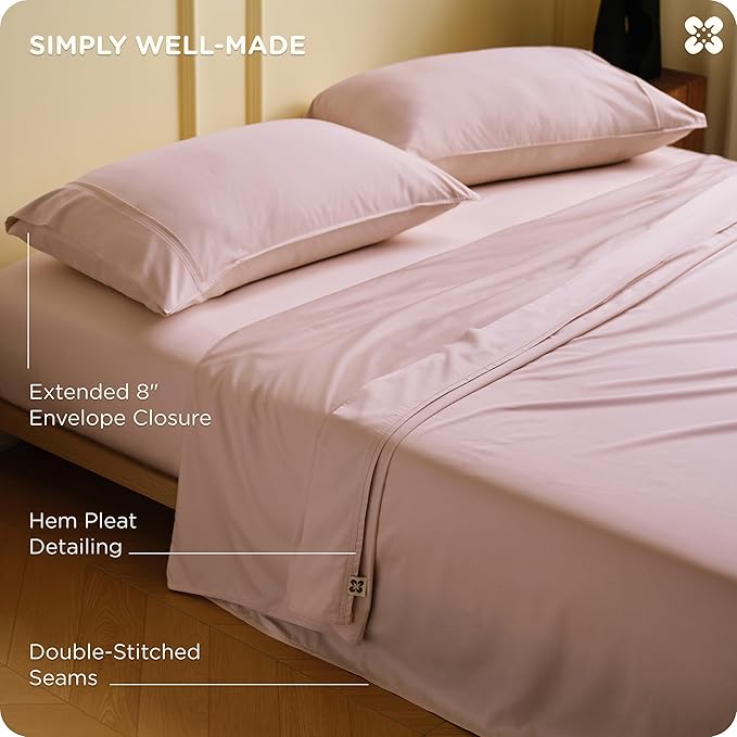 Bedsure Cooling Sheets, Rayon Derived from Bamboo & Cotton Blend, GentleSoft, Breathable, Queen Sheet Set, Deep Pocket Up to 18 Inches, Hotel Luxury Bedding for Hot Sleepers, Rose Pink