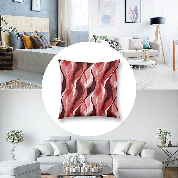 Red Throw Pillow Covers Modern Abstract Ombre Red Striped Decorations for Bedroom Living Room Farmhouse Sofa Pillows Bed Couch 18x18 Inch