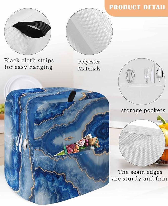 Blue Marble Stand Mixer Dust Cover with Storage Pocket & Handles, Fits All Tilt Head & Bowl Lift Abstract Golden Foil Pattern Kitchen Appliance Cover Organizer Modern Ombre Bag AccessoriesB, 6-8 Quart