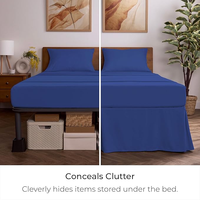 Mellanni Bed Skirt Twin XL Size - Bed Skirting - 15-Inch Tailored Drop Pleated Dust Ruffle - Hotel Luxury Bedding - Wrinkle, Fade, Stain Resistant - 1 Bedskirt (Twin XL, Royal Blue)