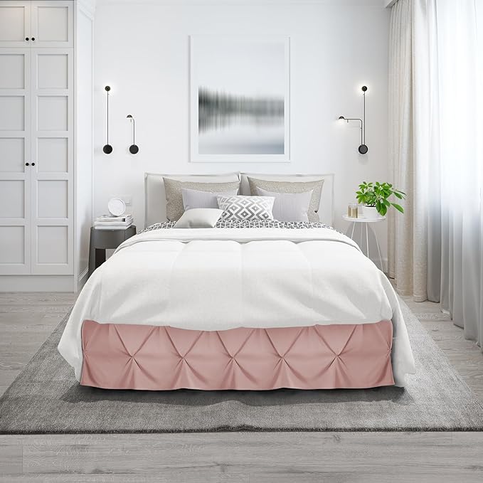 Nestl Blush Pink Bed Skirt King Size, Pinch Pleat King Bed Skirt, 14" Inch Drop King Bedskirt, Hotel Quality Blush Pink Bed Skirts, Premium Microfiber Bedskirt for King Bed, Blush Pink King Bed Skirt