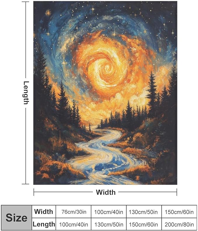 Magic Forest Blanket, Abstract Art Oil Painting Dreamworld River Jungle Sunset Pattern Soft Warm Cozy Plush Flannel Covers for Livingroom Bedroom Couch Chair Camping Travel Home Decor Tapestry 30x40in
