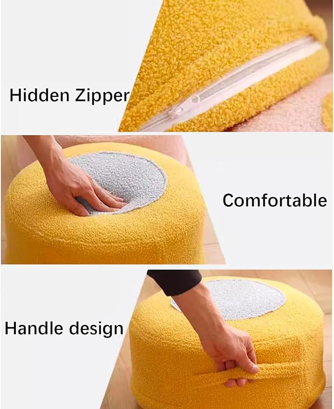 Round Pouf Ottoman Foot Rest, Stuffed Floor Pouf Foot Stool with Foam Chunk, Fluffy Storage Ottomans for Living Room Home Decor, Pink