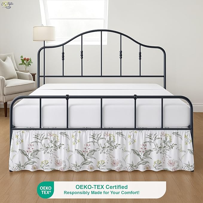 Cottington Lane Ruffled Bed Skirt Twin Size with Split Corner, Brushed Microfiber Hotel Quality Dust Ruffle, 15 Inch Drop Gathered Bedskirt, Soft, Stylish, Shrink & Fade Resistant, Morning Petals