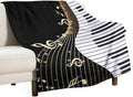 Music Note Blanket Black White Piano Keys Gold Music Note Soft Cozy Lightweight Throw Blanket for Kids Girls Boys Bedroom Living Room Dorm Chair Sofa Travel 60x80in