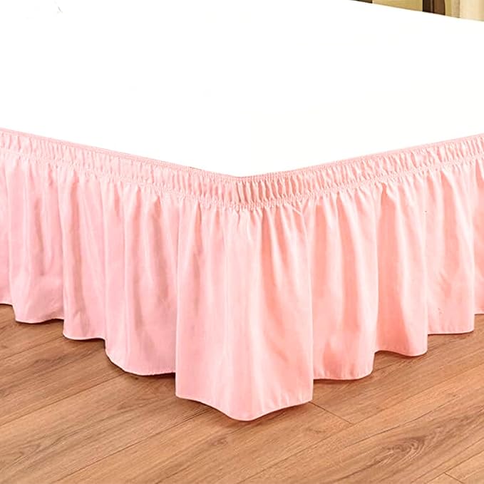 Peach Wrap Around Bed Skirts with 16" Drop - Three Sides Fabric Adjustable Elastic Dust Ruffle Silky Soft -600 TC Stretchy Bed Skirt-Queen(60"X 80") Peach