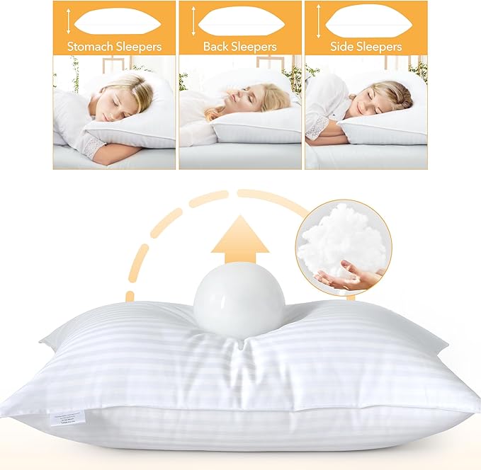 Oubonun Queen Size Pillows Set of 2 - Fluffy & Supportive Down Alternative Pillows with Zippered Cotton Cover - Breathable and Cool for All Sleeping Positions - Machine Washable - 20"x30"