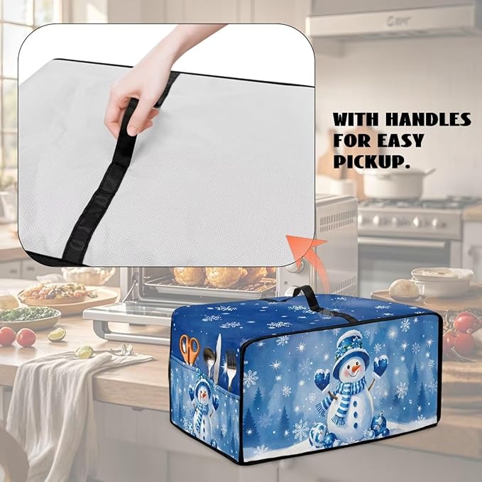 Christmas Toaster Oven Dust Cover Small Kitchen Appliance Cover for Countertop Convection Ovens,Small Appliances, S, 14.5 x 18.5 x 9 Inches, Blue Snowman Snowflake
