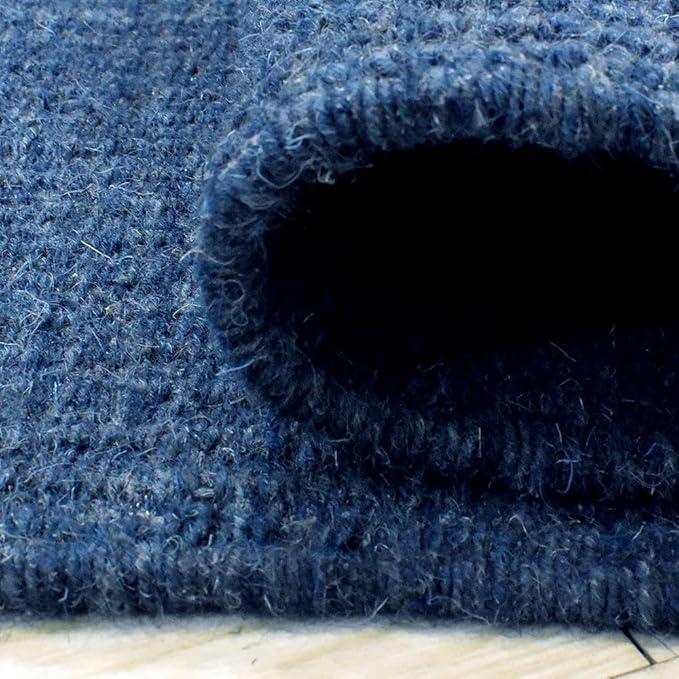 Rugsotic Carpets Hand Woven Flat Weave Kilim Wool ECO-Friendly Area Rugs - 3'x5', Rectangle Shape, Blue Color, Solid Plain Design, Low Pile Handmade Area Rugs for Living Room, Bed Room (D00111)