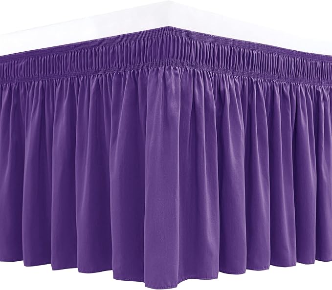 Biscaynebay Wrap Around Bed Skirts for Twin & Twin XL Beds 15" Drop, Purple Adjustable Elastic Dust Ruffles Easy Fit Wrinkle & Fade Resistant Silky Luxurious Fabric Machine Washable