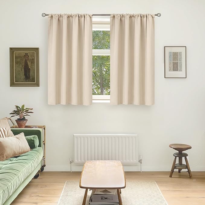 BGment Short Blackout Curtains 48 Inch Length - Thermal Insulated Drapes with Rod Pocket Privacy Darkening for Bedroom Living Room, 2 Panels, Champagne, 42 X 48 Inch