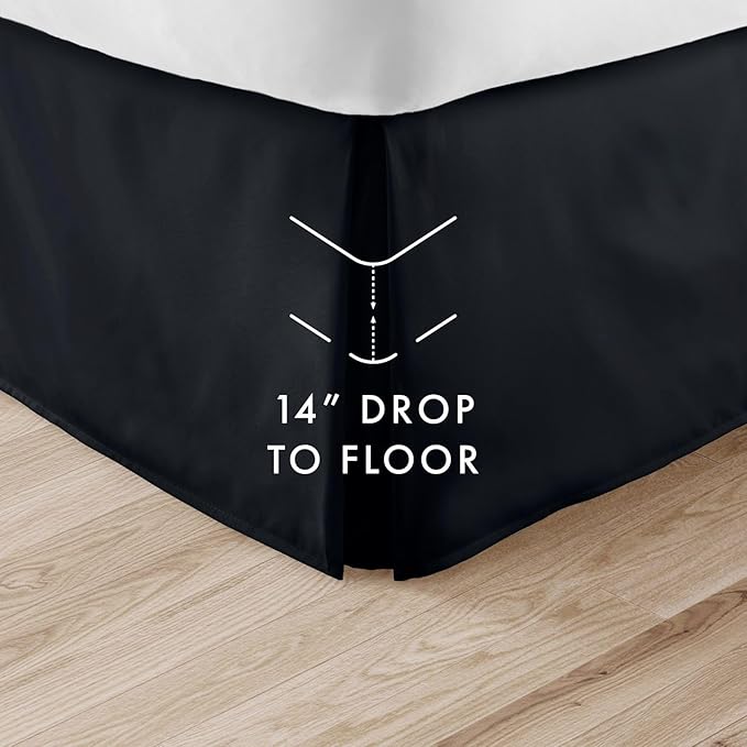 Linen Market Bed Skirt - Ultra Soft Microfiber - Easy Fit with 14 Inch Tailored Drop - Hotel Quality, Shrinkage & Fade Resistant - Bed Cover - Queen Bed Set - Bedroom Décor - (Queen, Black)
