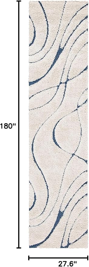 SAFAVIEH Florida Shag Collection Runner Rug - 2'3" x 15', Cream & Blue, Non-Shedding & Easy Care, 1.2-inch Thick Ideal for High Traffic Areas in Living Room, Bedroom (SG471-1165)