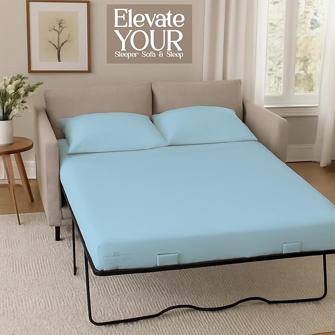 Sleeper Sofa 4 Piece Bed Sheet Set Premium Quality 100% Cotton 500 Thread Count, Smooth & Super Soft Sateen Weave, Extra Soft Bed Sheets, Wrinkle Free, 8 Inch Deep Pocket (Queen, Light Blue)