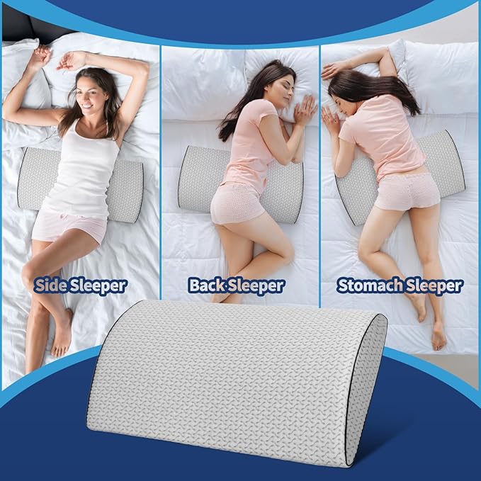 Lumbar Support Pillow for Back Pain Relief - 23.6"x11.8" Bed Rest Pillow for Side, Back & Stomach Sleepers(Grey)