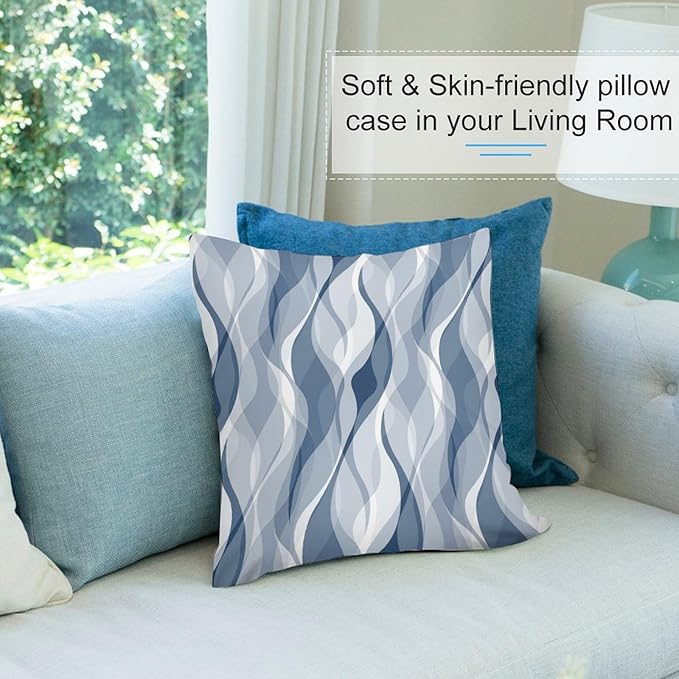 Light Blue Throw Pillow Covers Modern Abstract Blue and Grey Striped Decorations for Bedroom Living Room Farmhouse Sofa Pillows Bed Couch 20x20 Inch