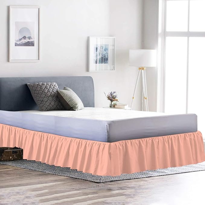 Bed Skirt - Ruffled Bed Skirt (Short Queen, Peach) 12 Inch Drop Dust Ruffle with Platform, 100% Cotton 800 Thread Count Fabric - Dust Ruffle Bedskirt for Easy Fitting and Easy Care