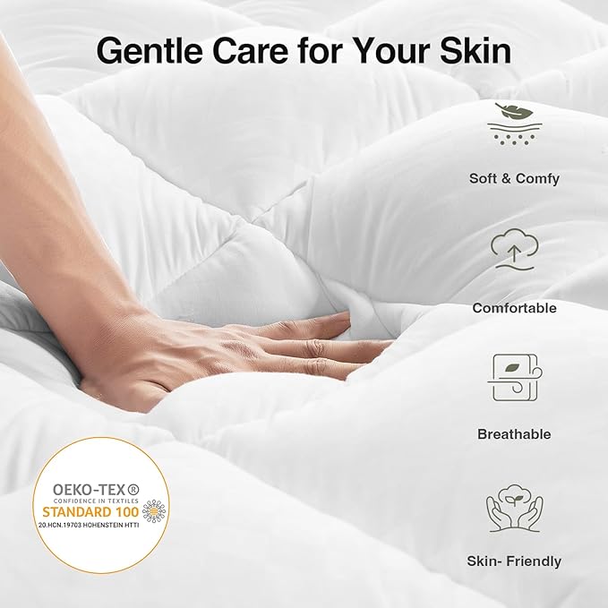 Novilla Queen Mattress Topper, Extra Thick Pillow Top Mattress Pad with Down Alternative, Breathable Mattress Cover with for 8-21", Machine Washable Fitted Mattress Protector – Green-White