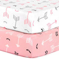 Stretchy Fitted Pack n Play Playard Sheet Set BROLEX 2 Pack Portable Mini Crib Sheets,Convertible Playard Mattress Cover,Ultra Soft Material,Pink White Arrow