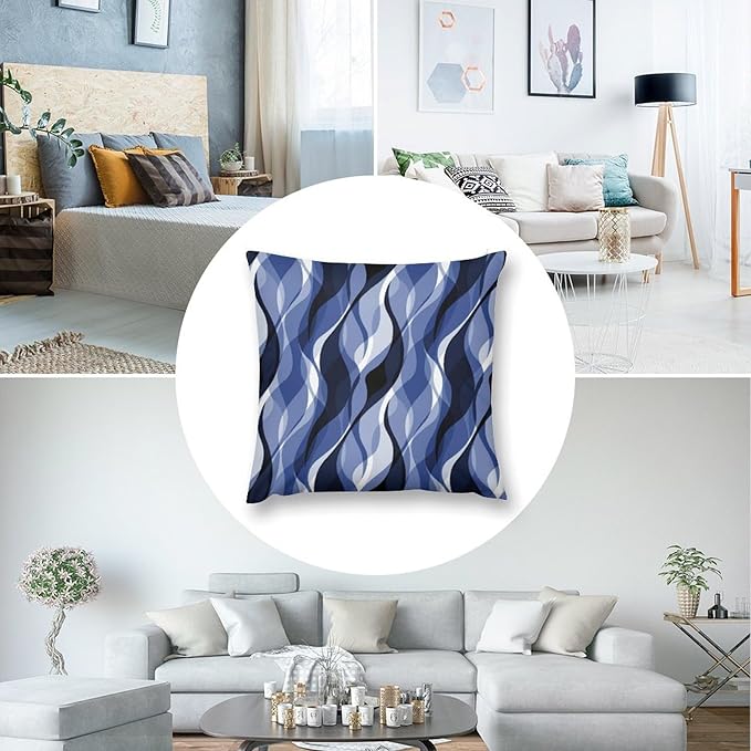 Navy Blue Throw Pillow Covers Modern Abstract Black and Blue Striped Decorations for Bedroom Living Room Farmhouse Sofa Pillows Bed Couch 18x18 Inch