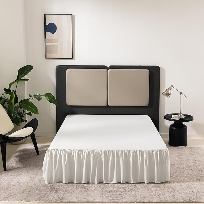 TSUTOMI Bed Skirt Twin Size Ruffled Bed Skirt with Split Corners, 18 Inch Drop Dust Ruffle Bed Skirts with Platform, Gathered Style, 100% Microfiber, Ivory