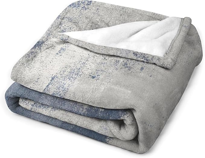 Abstract Gradient Blanket, Modern Fashion Art Blue Grey Painting Strokes Pattern Soft Warm Cozy Plush Flannel Covers for Livingroom Bedroom Couch Chair Camping Travel Home Decor Tapestry 40x50in