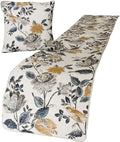 The HomeCentric King/Queen/Twin Blue & Ivory Decorative Full 68"x18" Bed Runner Without Pillow Cover, Bird, Pearl & Quilted Bed Scarf on Linen Fabric - Vintage Birdena