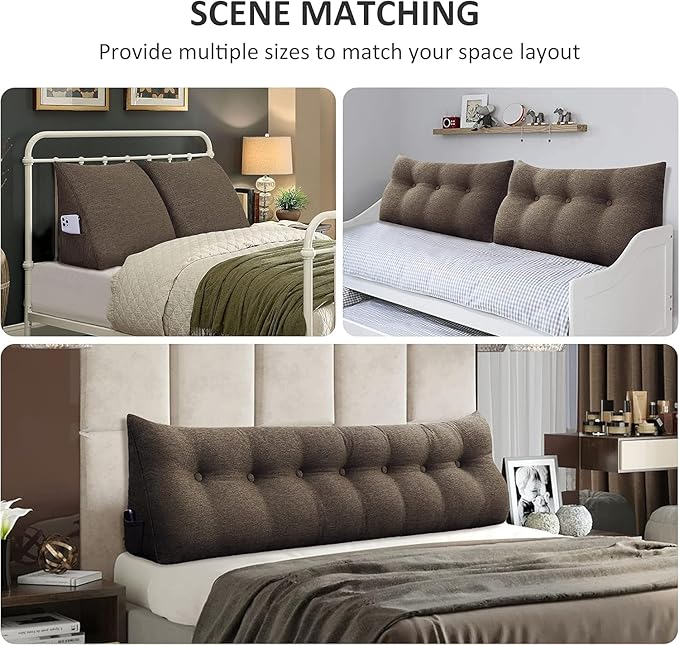 Wedge Headboard Pillow Dorm Room Reading Pillow Back Support for Sitting Up in Bed Bolster Lumbar Cushion Body Positioning Bedrest Cotton Linen 39in Coffee Twin