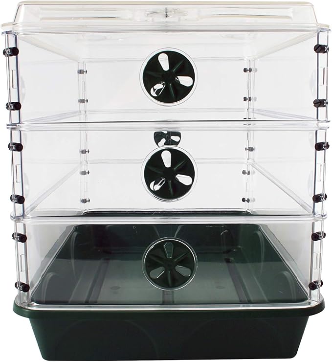 EarlyGrow 95457 24" x 15" x 16.75" Domed Propagator, Green, 3 Side Extenders and Locking Clip Set