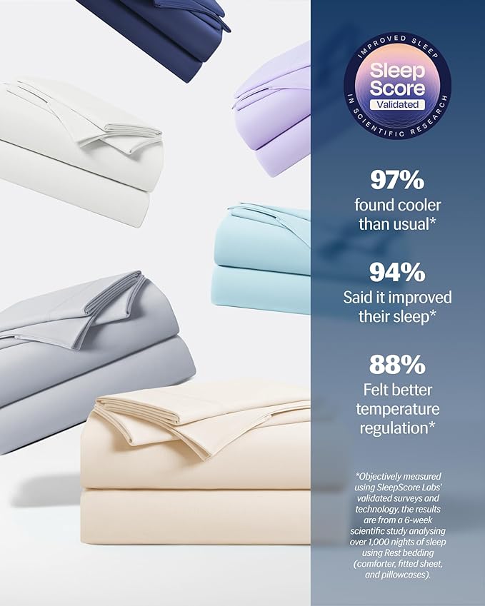 REST® Evercool®+ Starter Sheet Set Twin XL Snow Ivory, Breathable Bed Sheets for Hot Sleeper and Night Sweats, with Pillowcases, Ionic+ Self-Cleaning Silver Yarn for Sensitive Skin, 3PCS No Flat Sheet